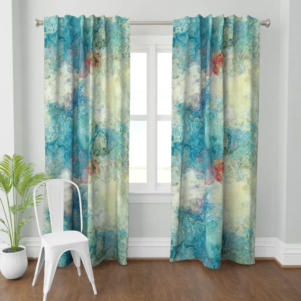 Cool Cucumber Abstract Curtain Panel - Teal product