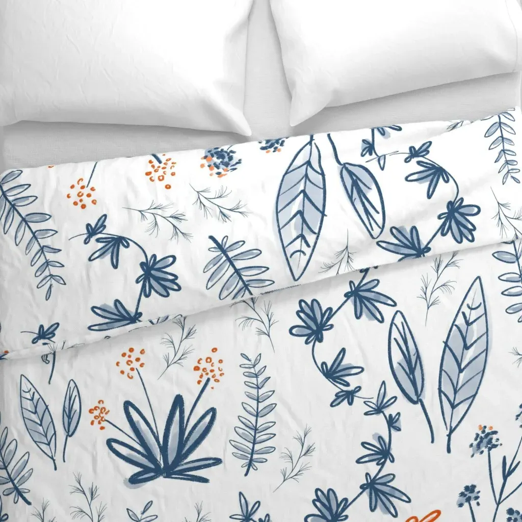 Cool Summer Floral Doodle Duvet Cover - Blue alternate view