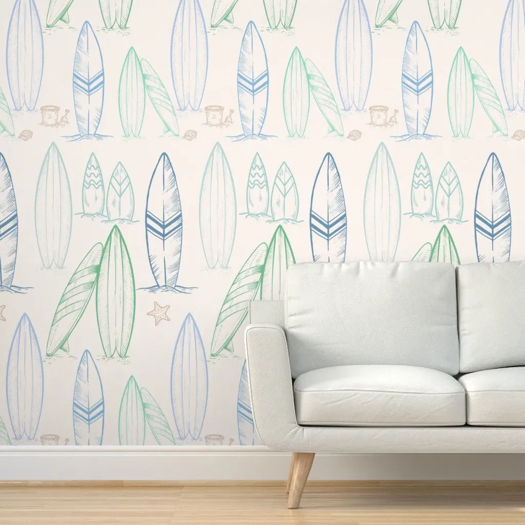 Cool Tone Surfboards Peel and Stick Wallpaper - Light Green product