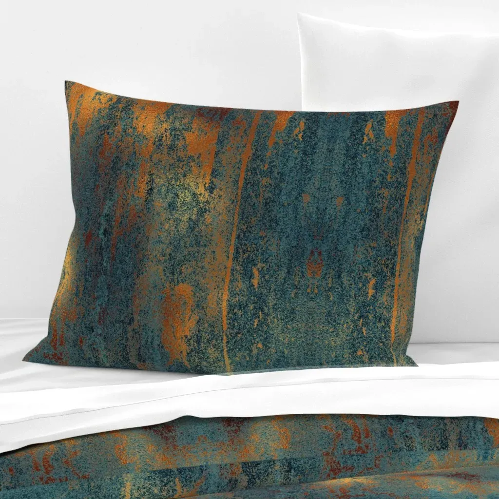 Copper & Indigo Grunge Standard Knife Edge Cushion - Teal, Cotton Sateen product