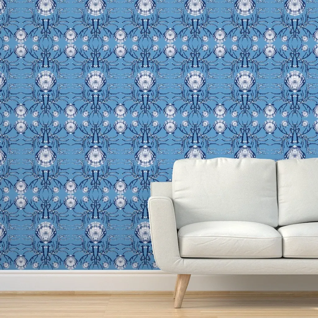 Coquille De Saint-Jacques Scallop Seashell Peel and Stick Wallpaper - Blue product