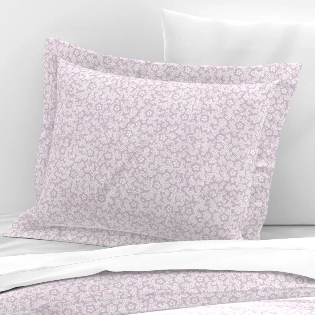 Coral Floral Dotted Standard Flanged Cushion Cover - Lavender, Cotton Sateen product