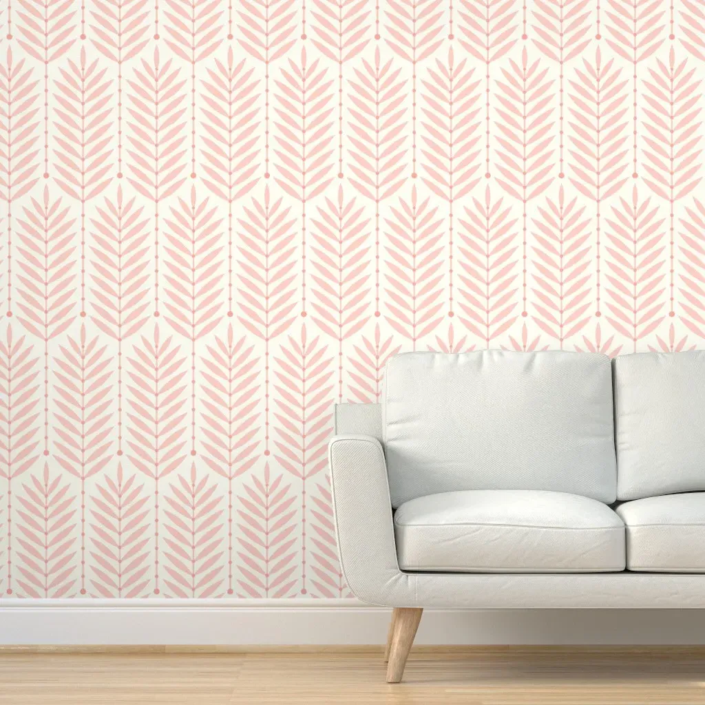 Coral Leaf Stripes Botanical Boho Peel and Stick Wallpaper - Pink product