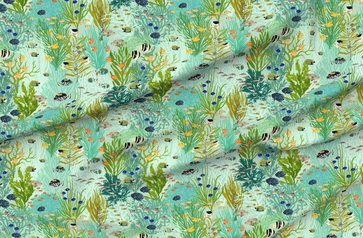 Coral Reef Ocean Print Fabric by the Yard - Teal, Pique product