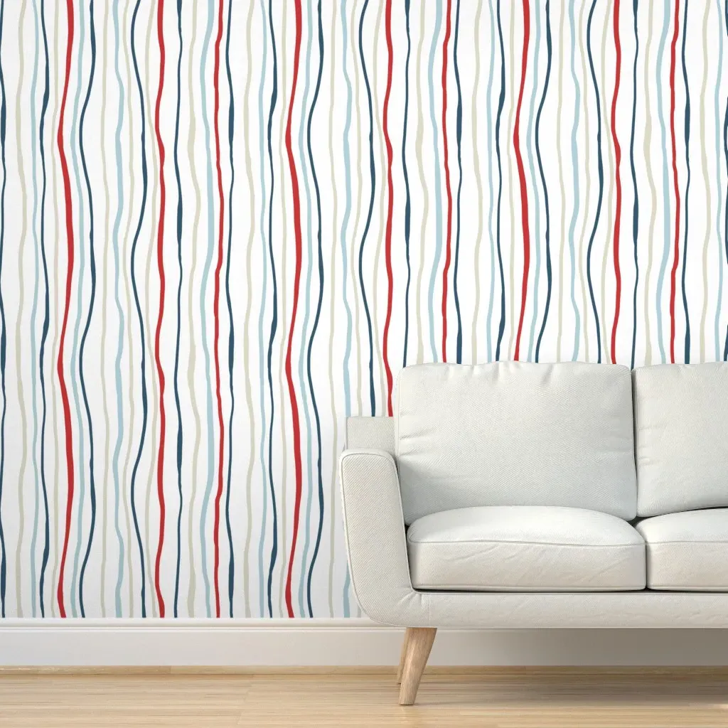 Coral Reef Ocean Stripe Peel and Stick Wallpaper - Blue, White product