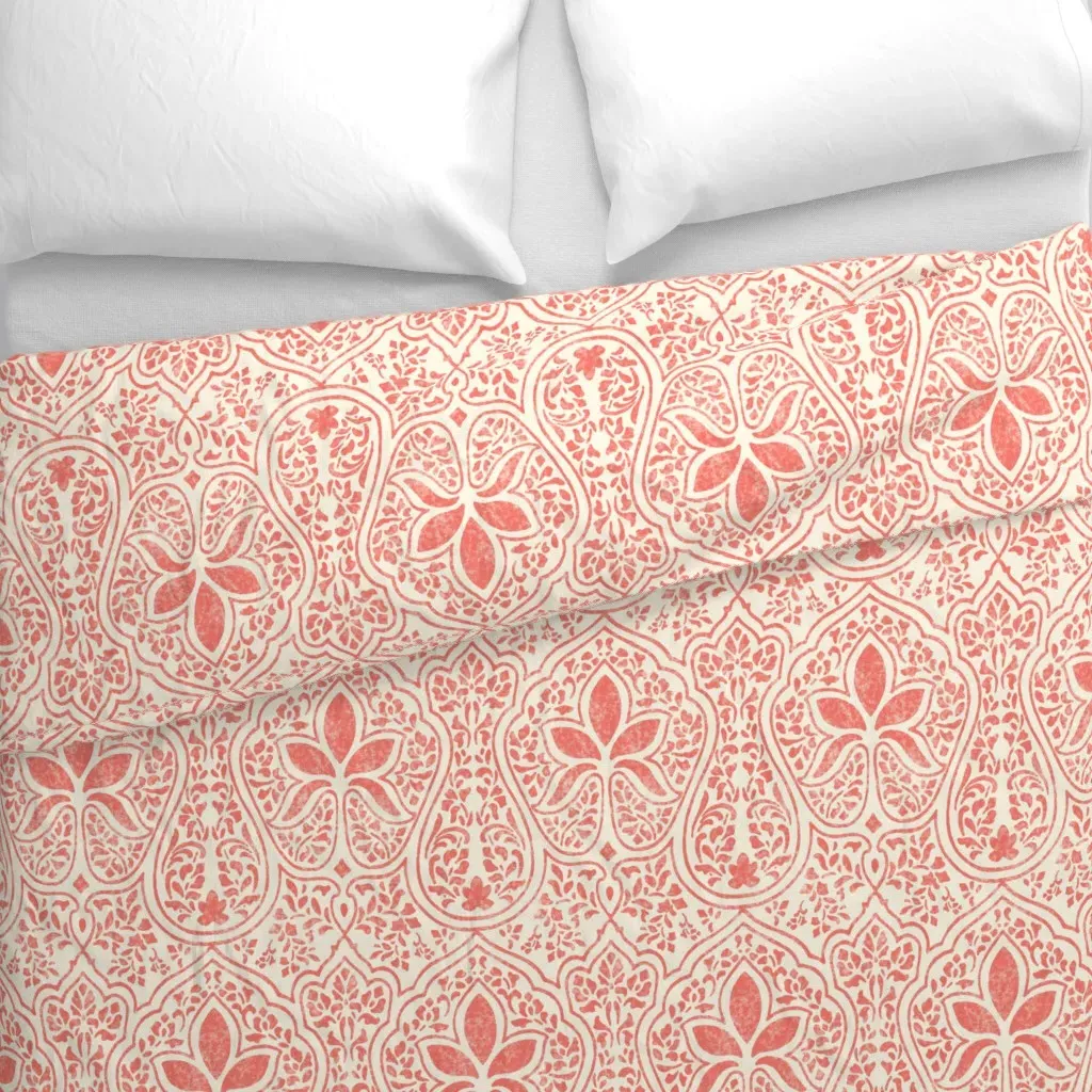 Coral Reef On Cosmic Latte Duvet Cover - Coral alternate view