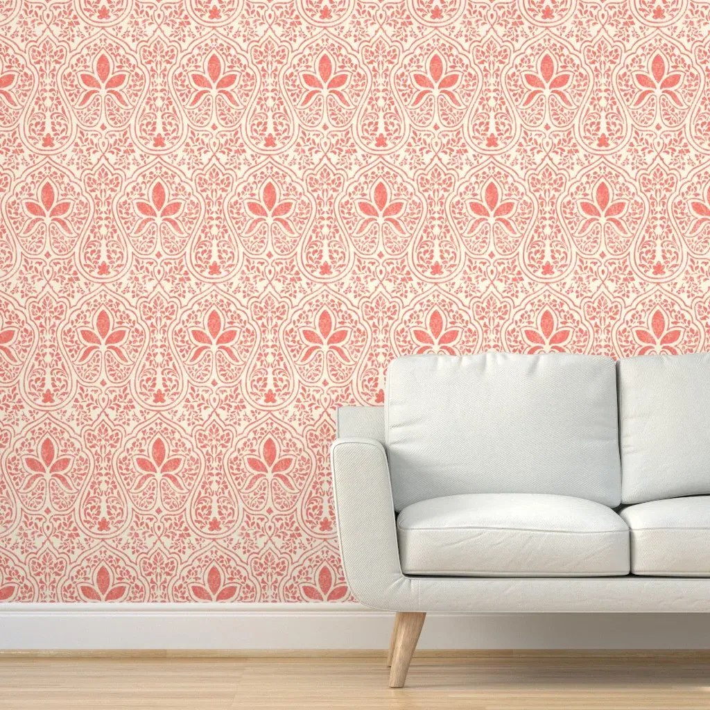 Coral Reef On Cosmic Latte Rajkumari Batik Peel and Stick Wallpaper - Coral product