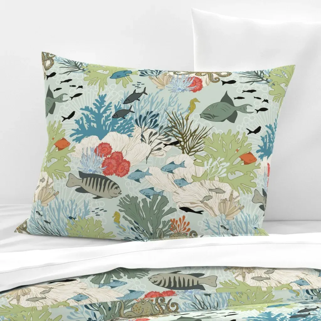Coral Reef Standard Knife Edge Cushion Cover - Light Teal, Cotton product