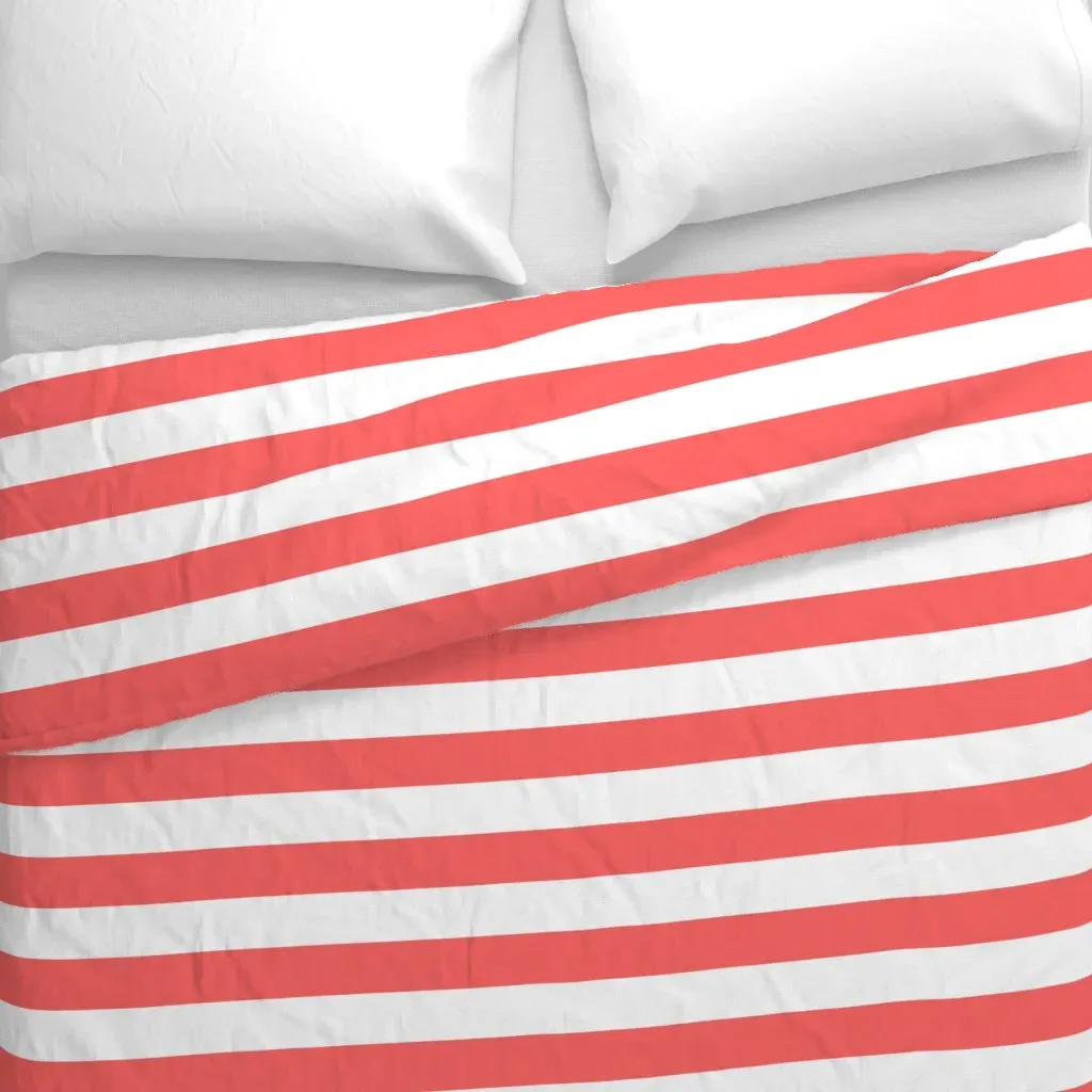 Coral Wide Stripes Duvet Cover alternate view