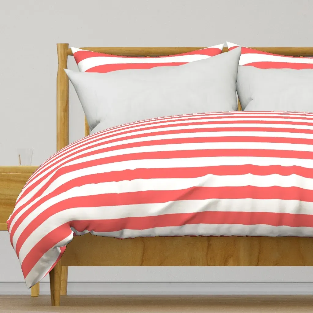 Coral Wide Stripes Duvet Cover product
