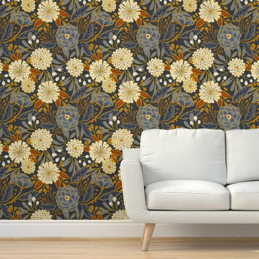 Cordelia Peel and Stick Wallpaper - Navy, Gold product