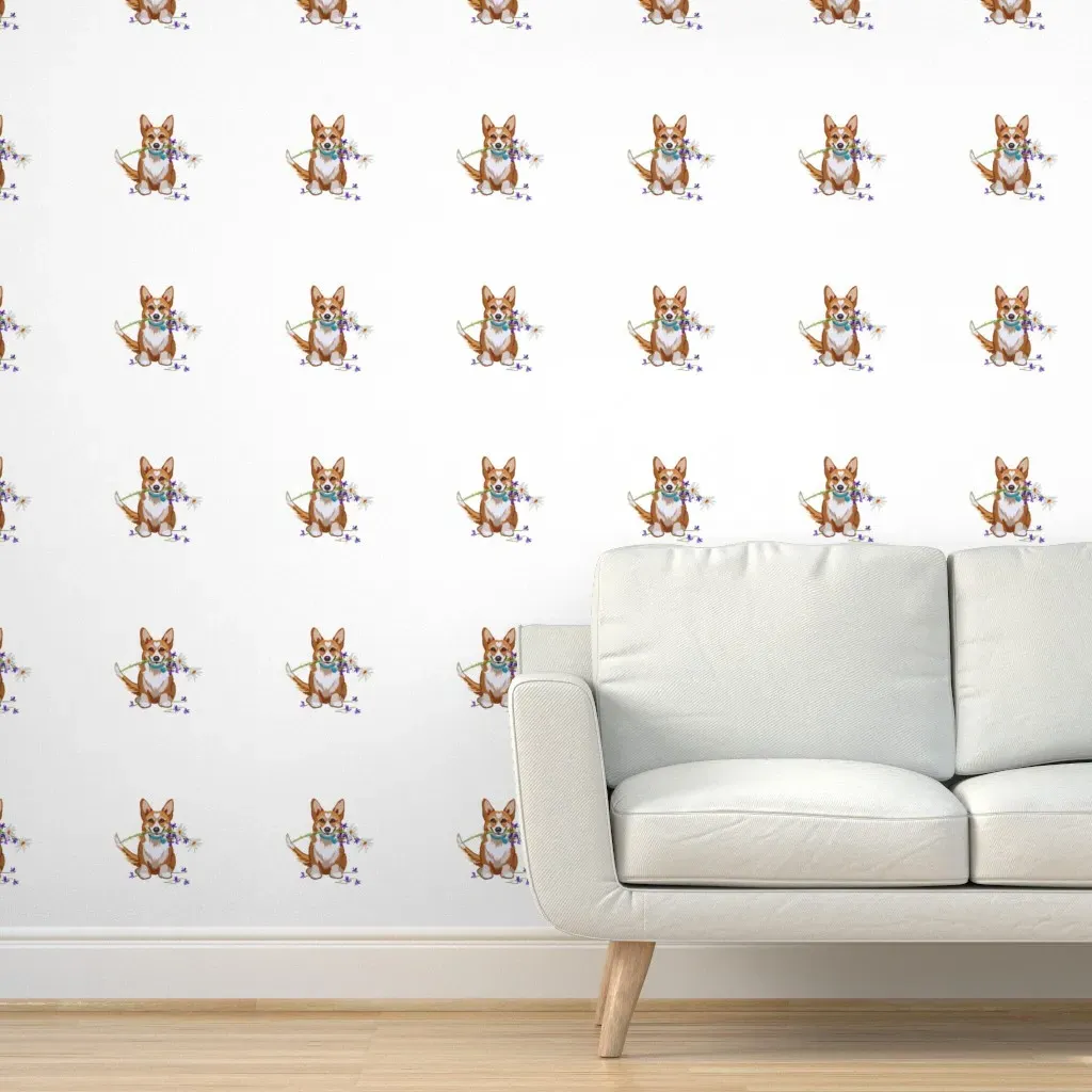 Corgi A Flower For You Peel and Stick Wallpaper - Light Brown product