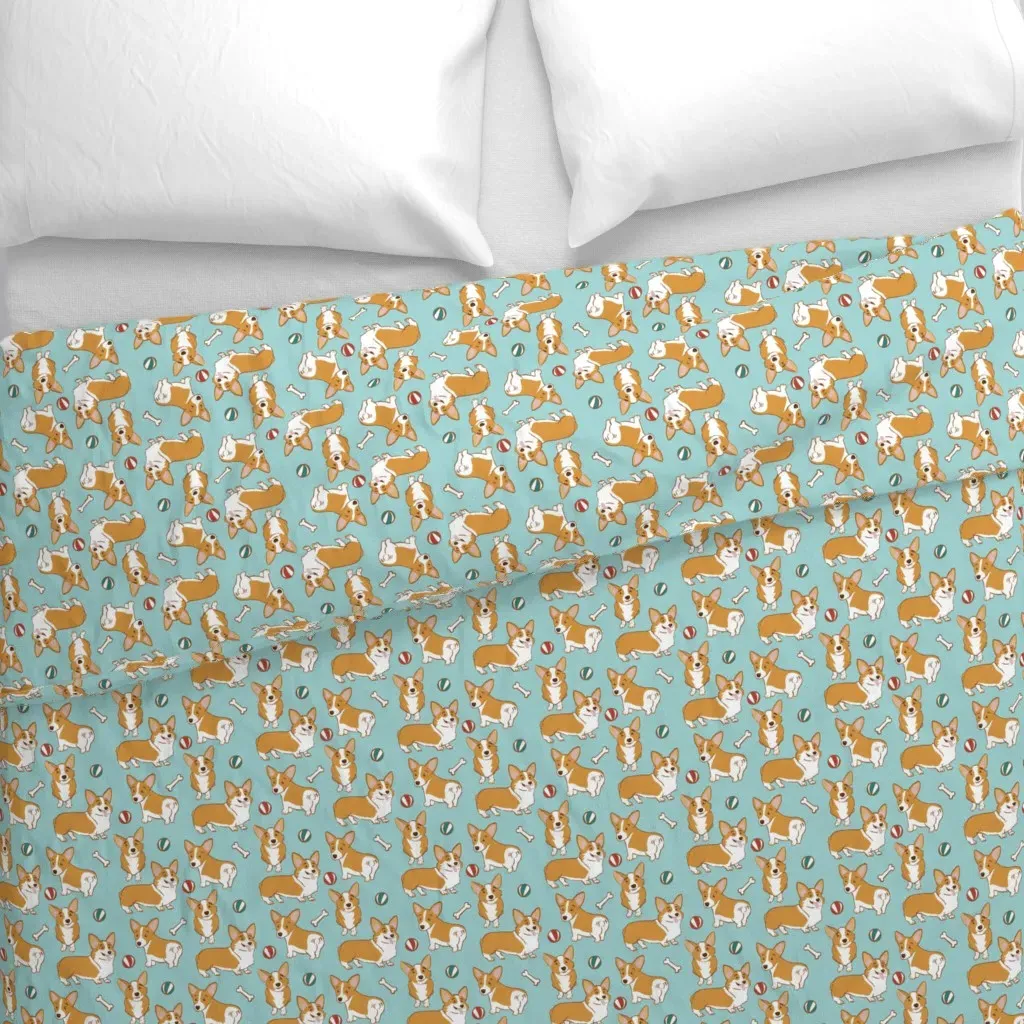 Corgi Cuties On Soft Aqua Duvet Cover - Orange alternate view