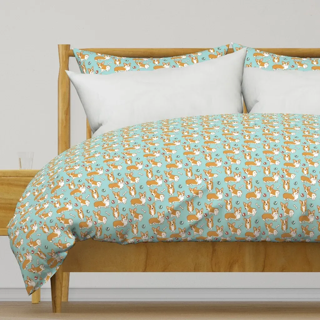 Corgi Cuties On Soft Aqua Duvet Cover - Orange product