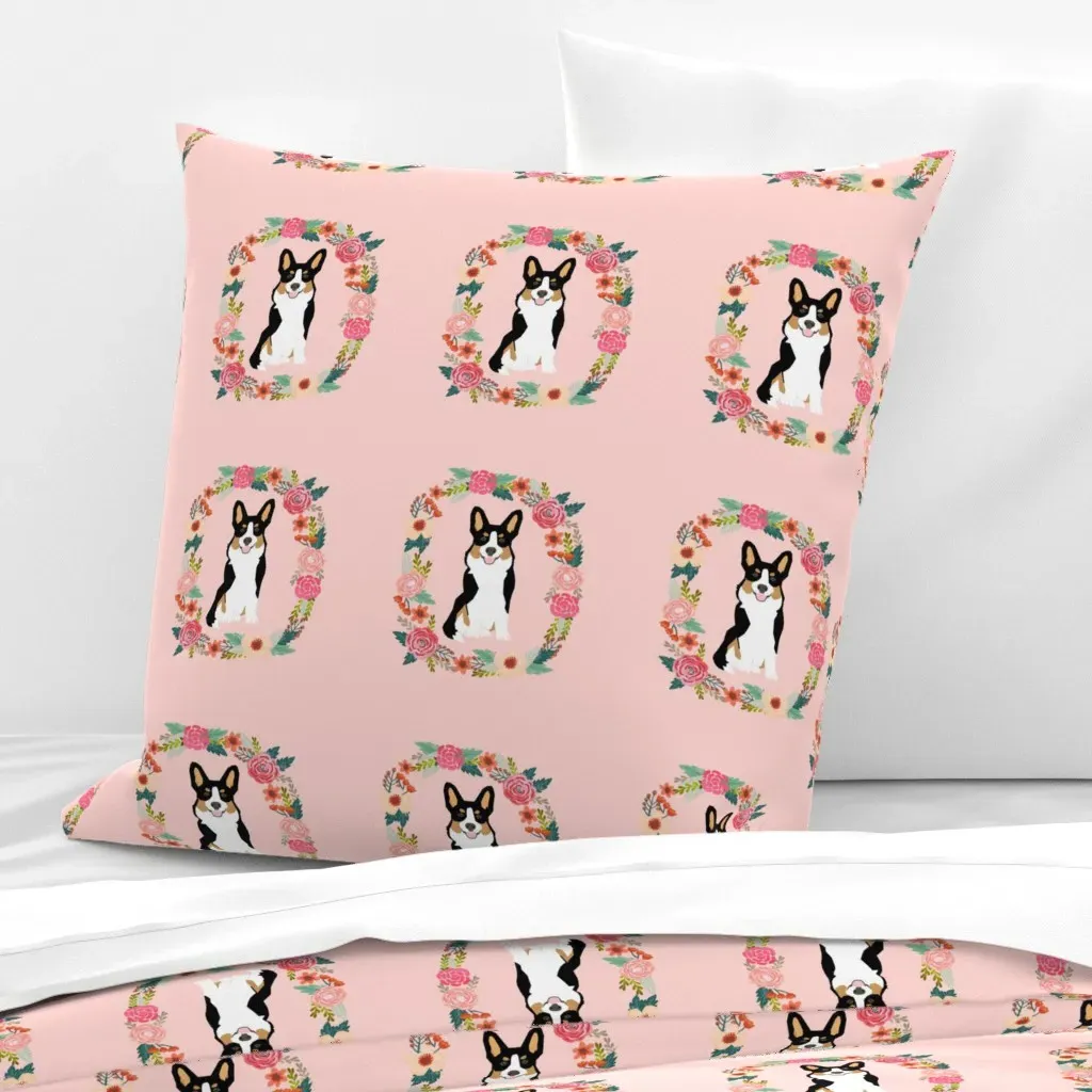 Corgi Tricolored Wreath Florals Dog Euro Pillow Sham - Pink product