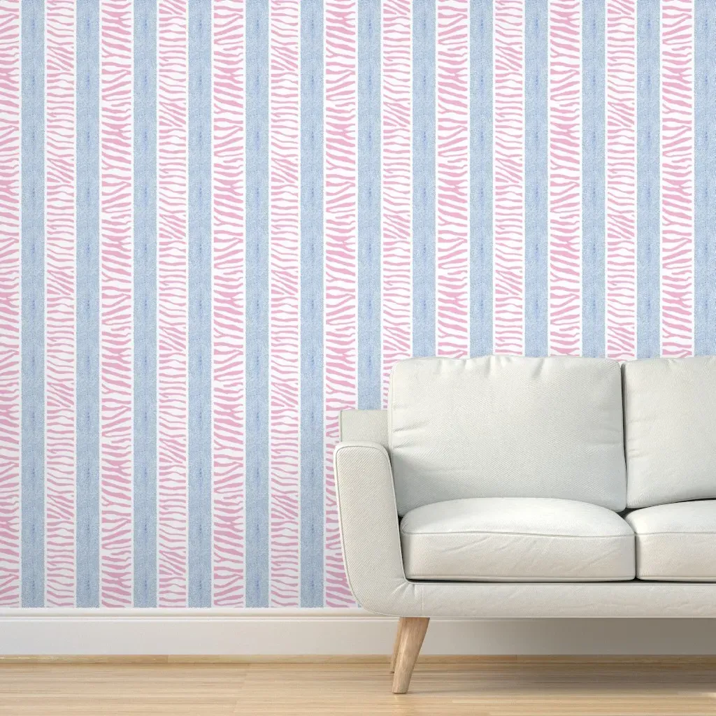 Cornflower and Sea Stripe Peel and Stick Wallpaper - Pink product