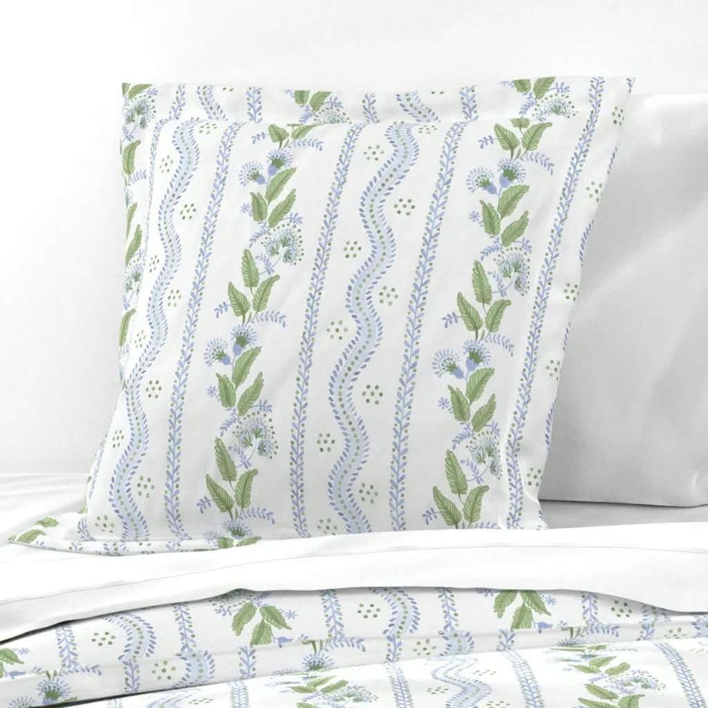 Cornflower Blue And Greens On White Euro Pillow Sham product