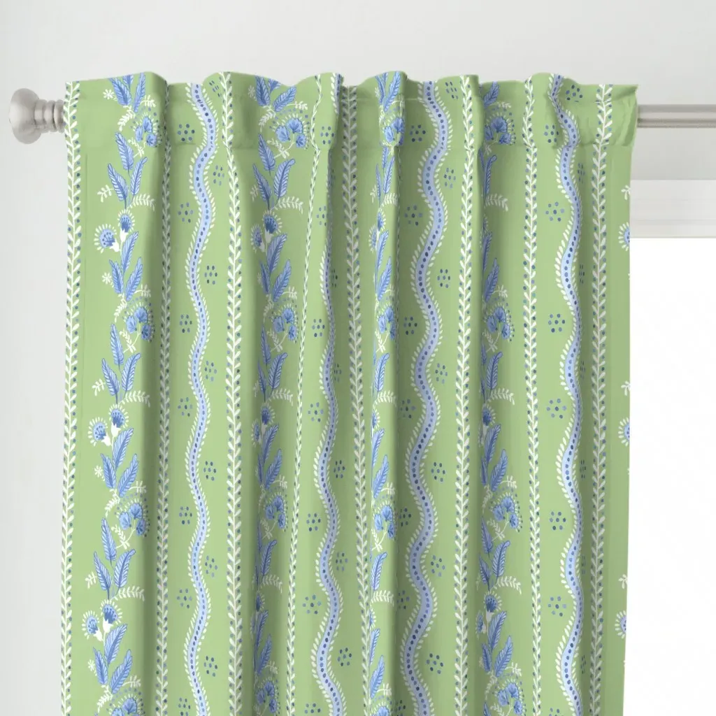 Cornflower On Spring Curtain Panel - Light Green alternate view
