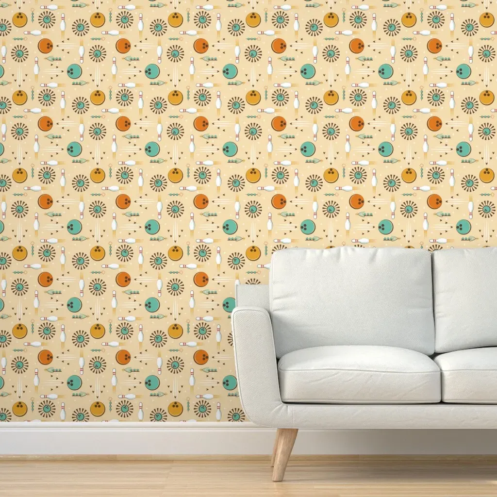Cosmic Bowling Retro Atomic Peel and Stick Wallpaper - Peach product
