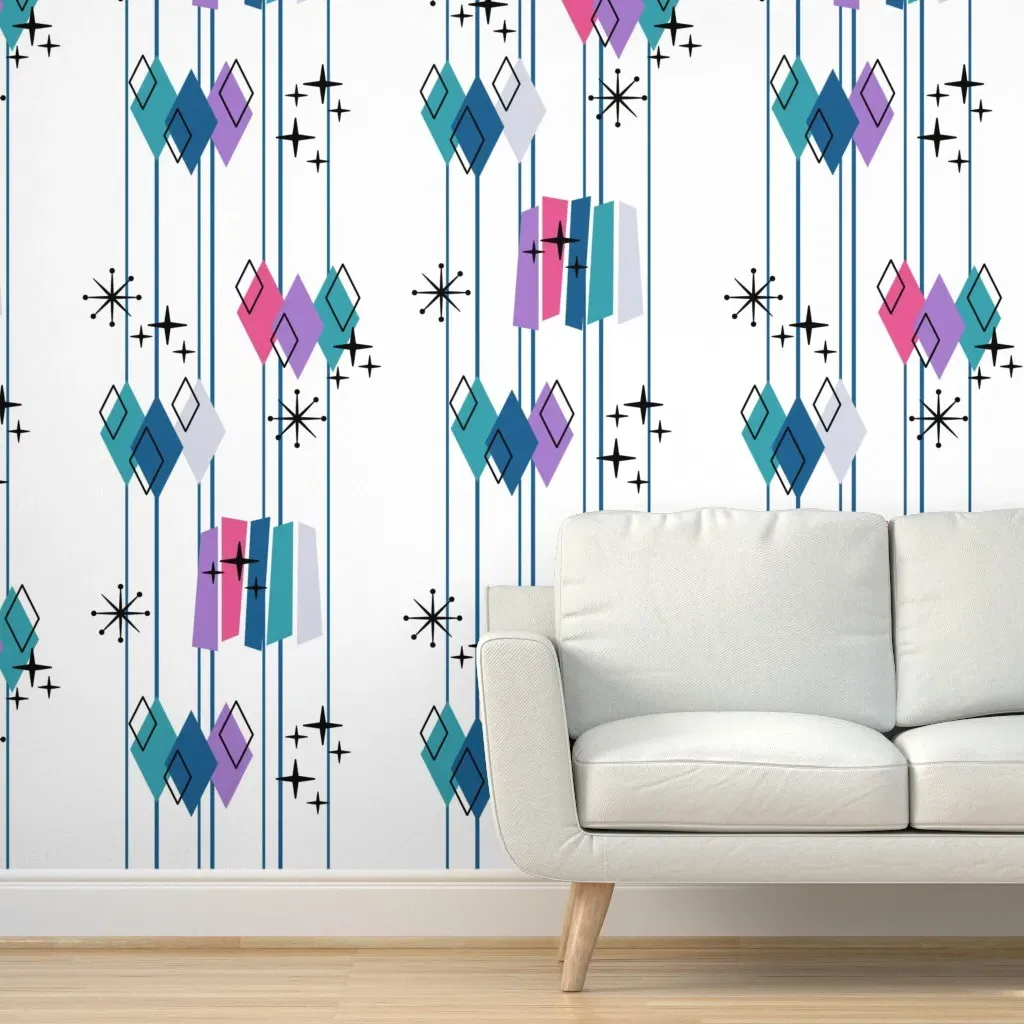 Cosmic Lounge Atomic Diamonds & Starbursts Peel and Stick Wallpaper - Blue product
