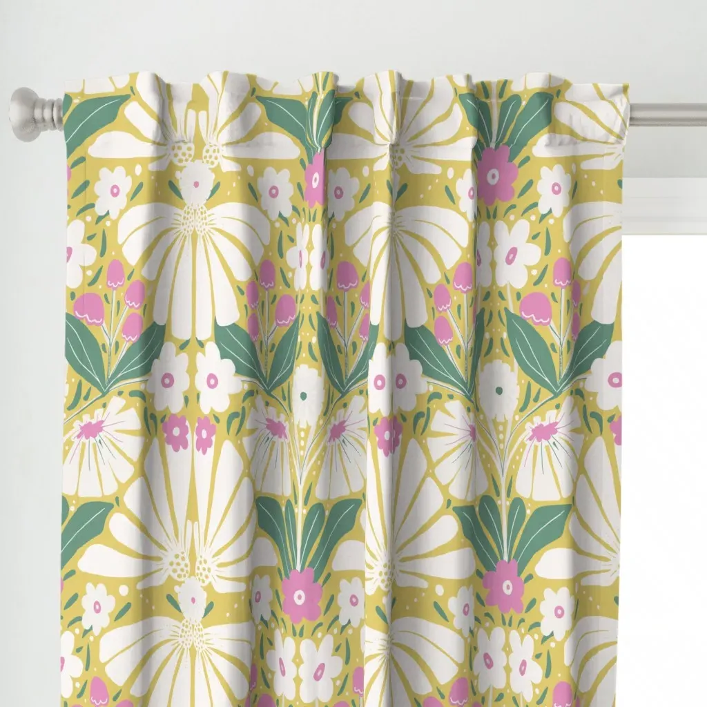 Cottage Garden Folk Curtain Panel - Yellow alternate view