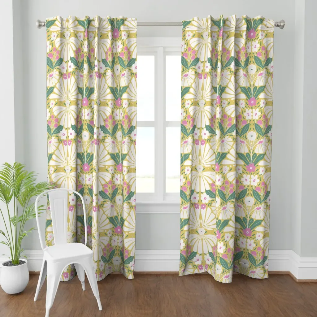 Cottage Garden Folk Curtain Panel - Yellow product