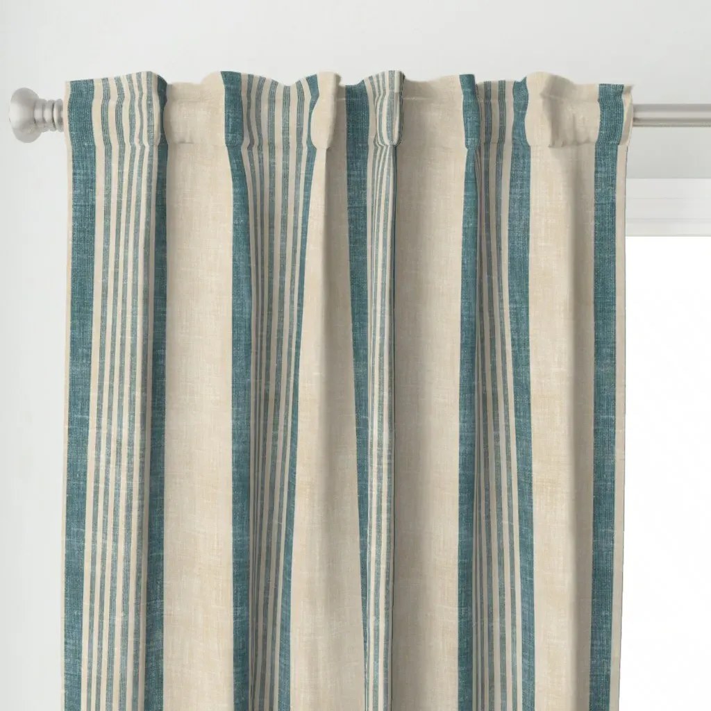 Cottage Linen Stripe Curtain Panel - Teal alternate view