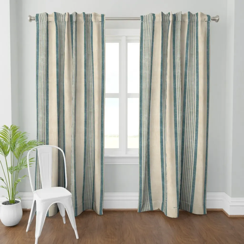 Cottage Linen Stripe Curtain Panel - Teal product