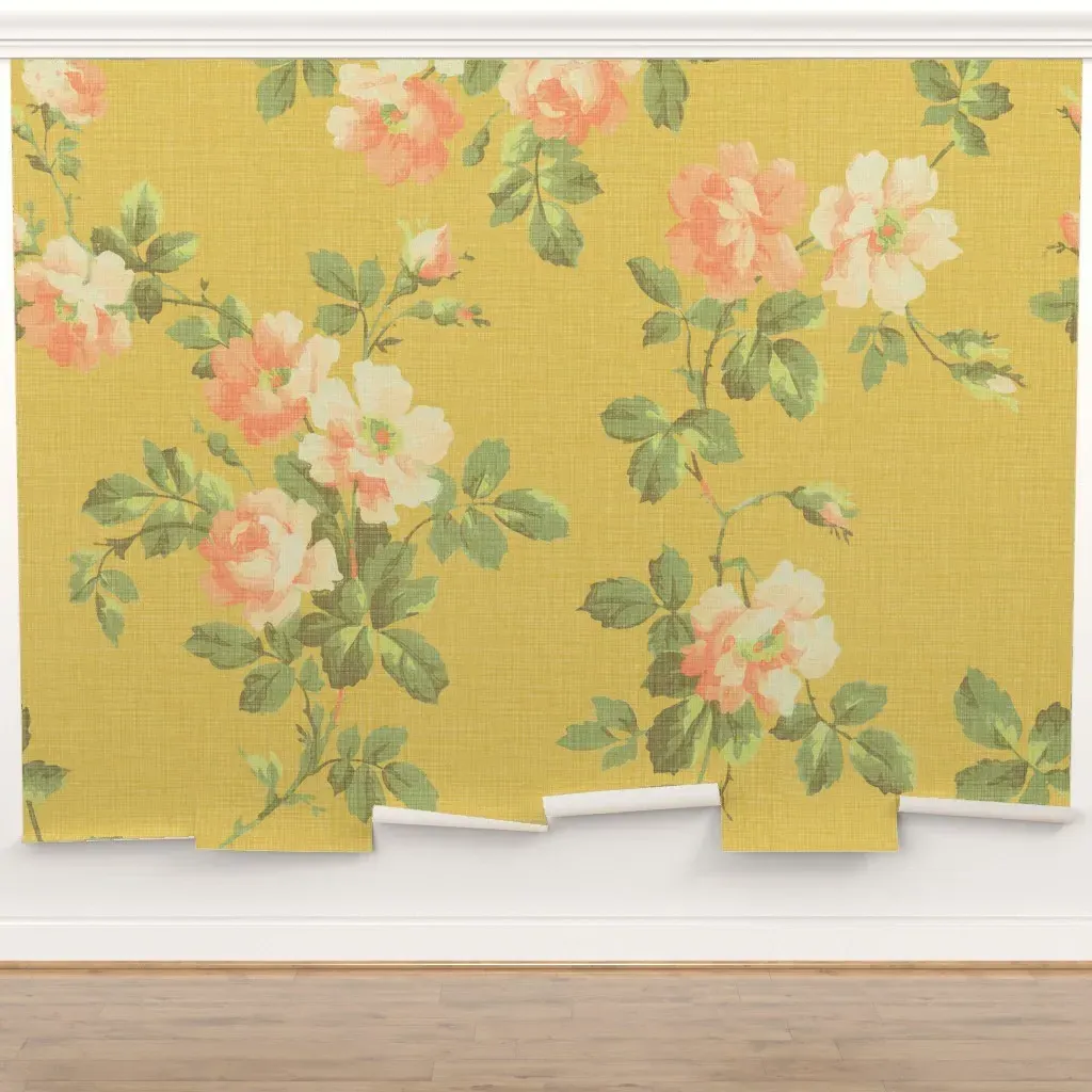 Cottage Rose Floral Peel and Stick Wall Mural - Gold product