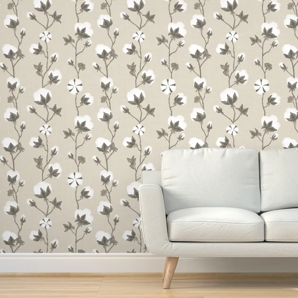 Cotton Pods Peel and Stick Wallpaper - White, Linen product