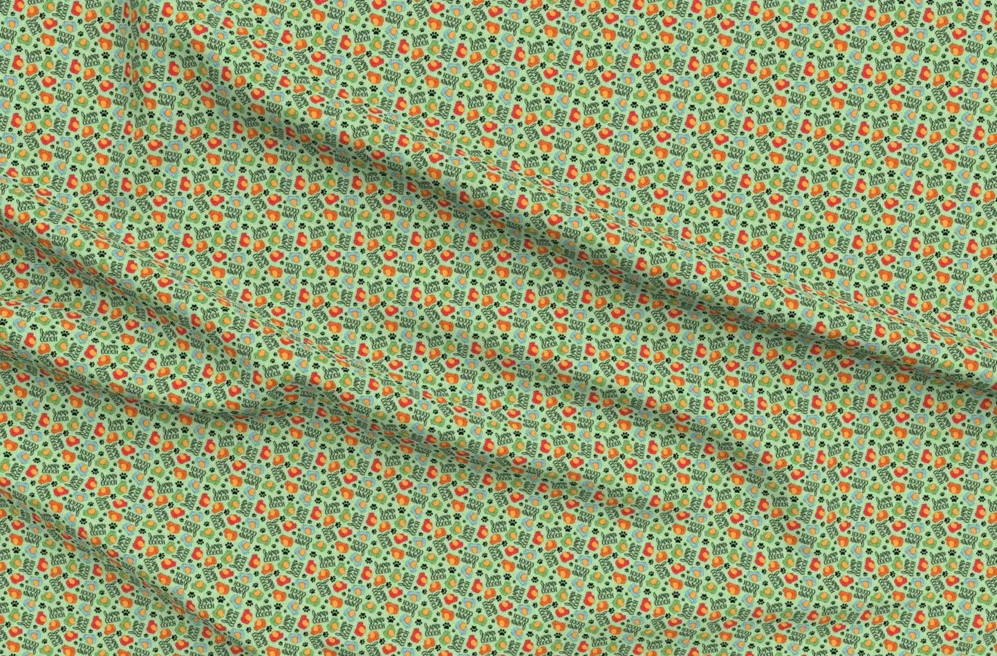 Couch Potato Dog Paw Print Pique Fabric - Light Green product