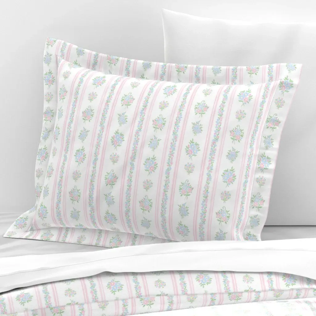 Country Cottage Floral Stripe Standard Flanged Pillow Sham - Pink, Cotton Sateen product