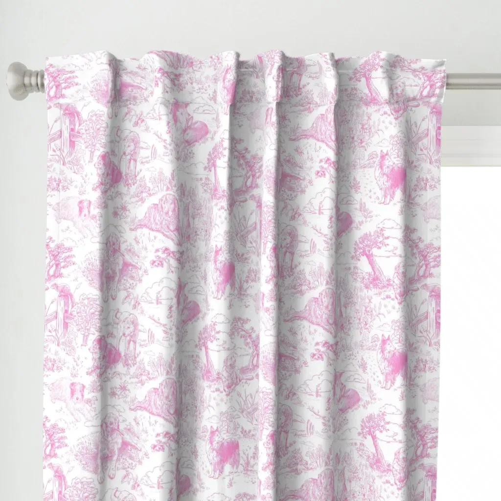 Country Dogs Toile Curtain Panel - Pink alternate view