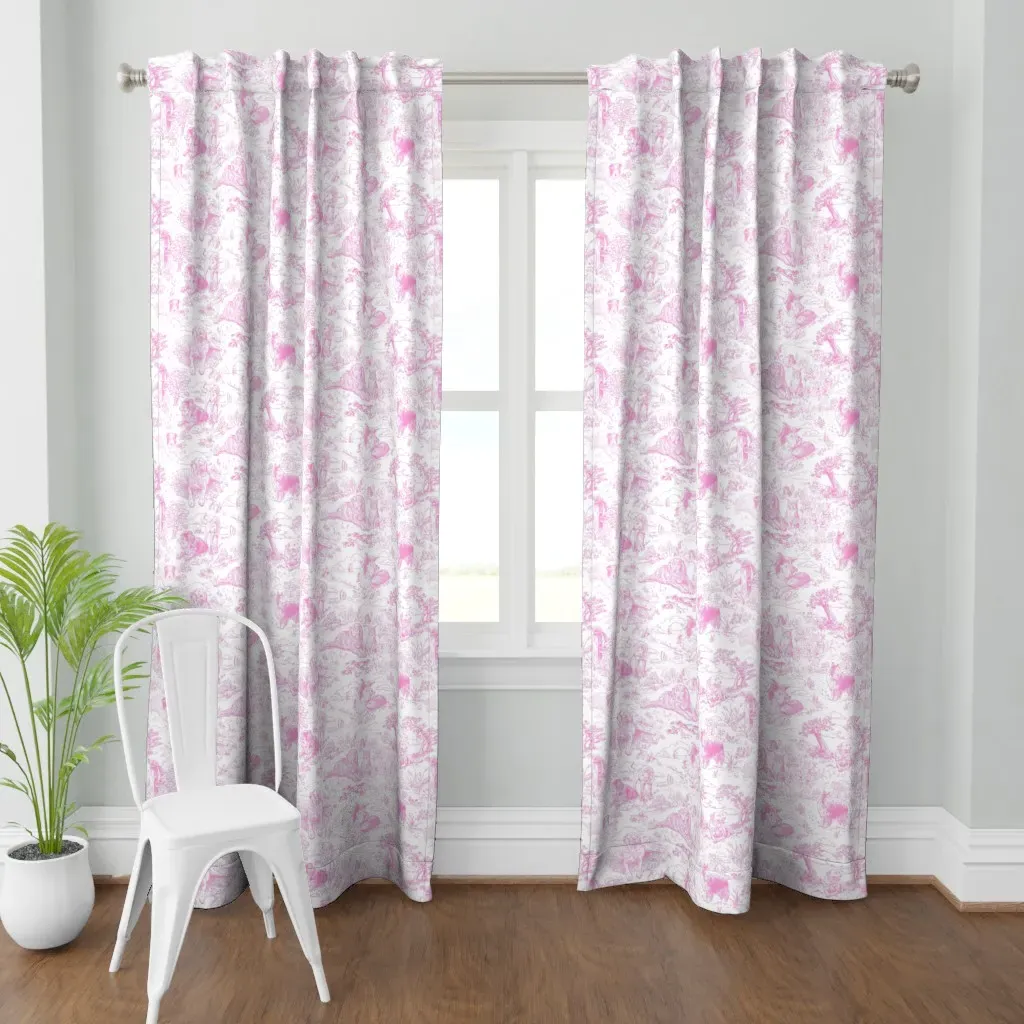 Country Dogs Toile Curtain Panel - Pink product