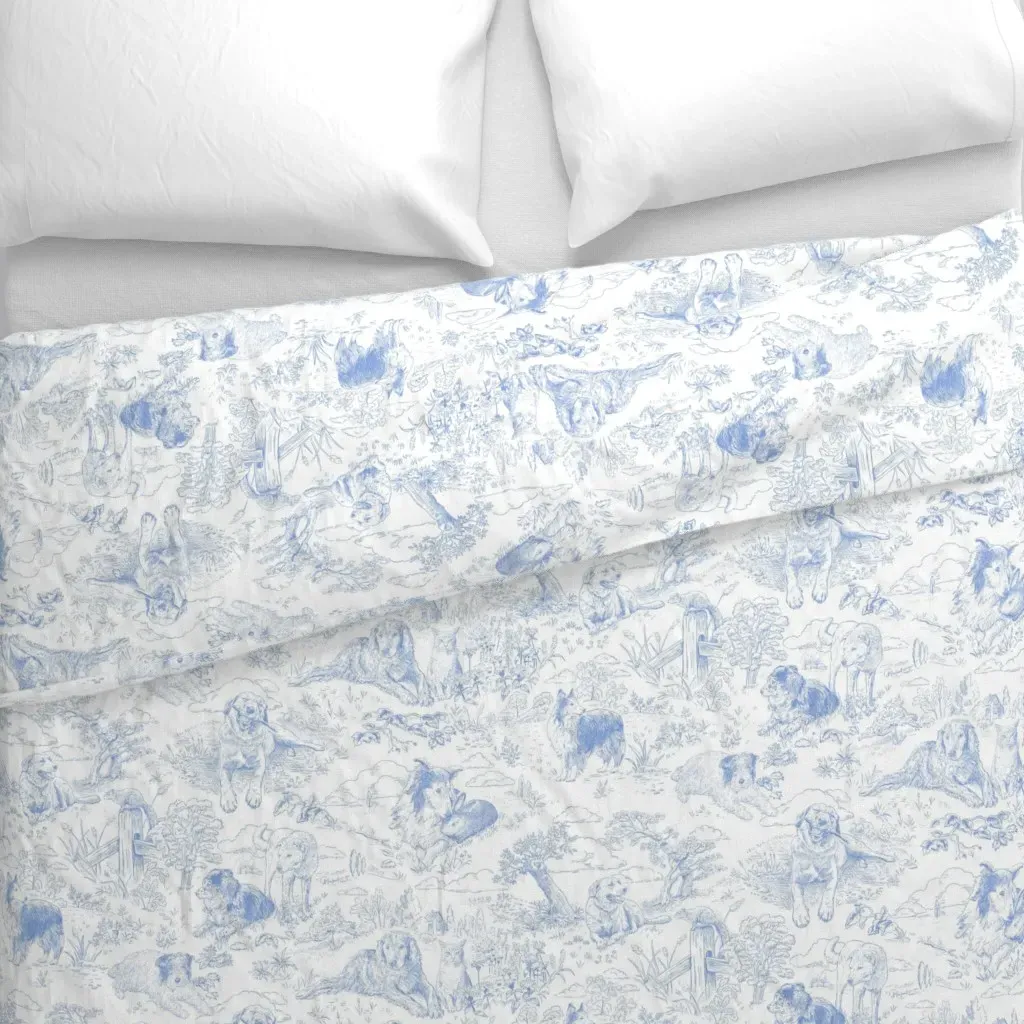 Country Dogs Toile Duvet Cover - Light Blue alternate view