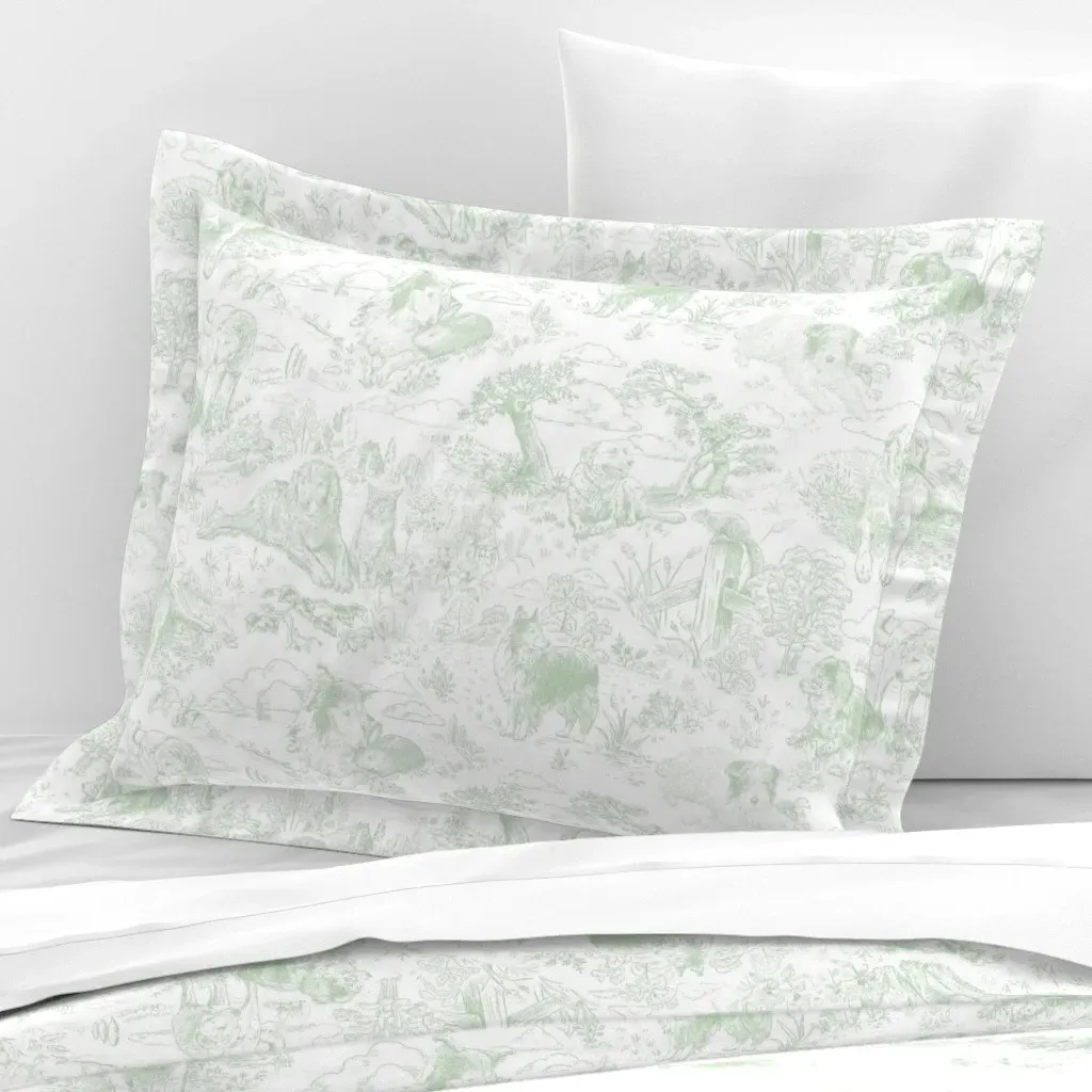 Country Dogs Toile Standard Pillow Sham - Sage Green, Cotton Sateen product