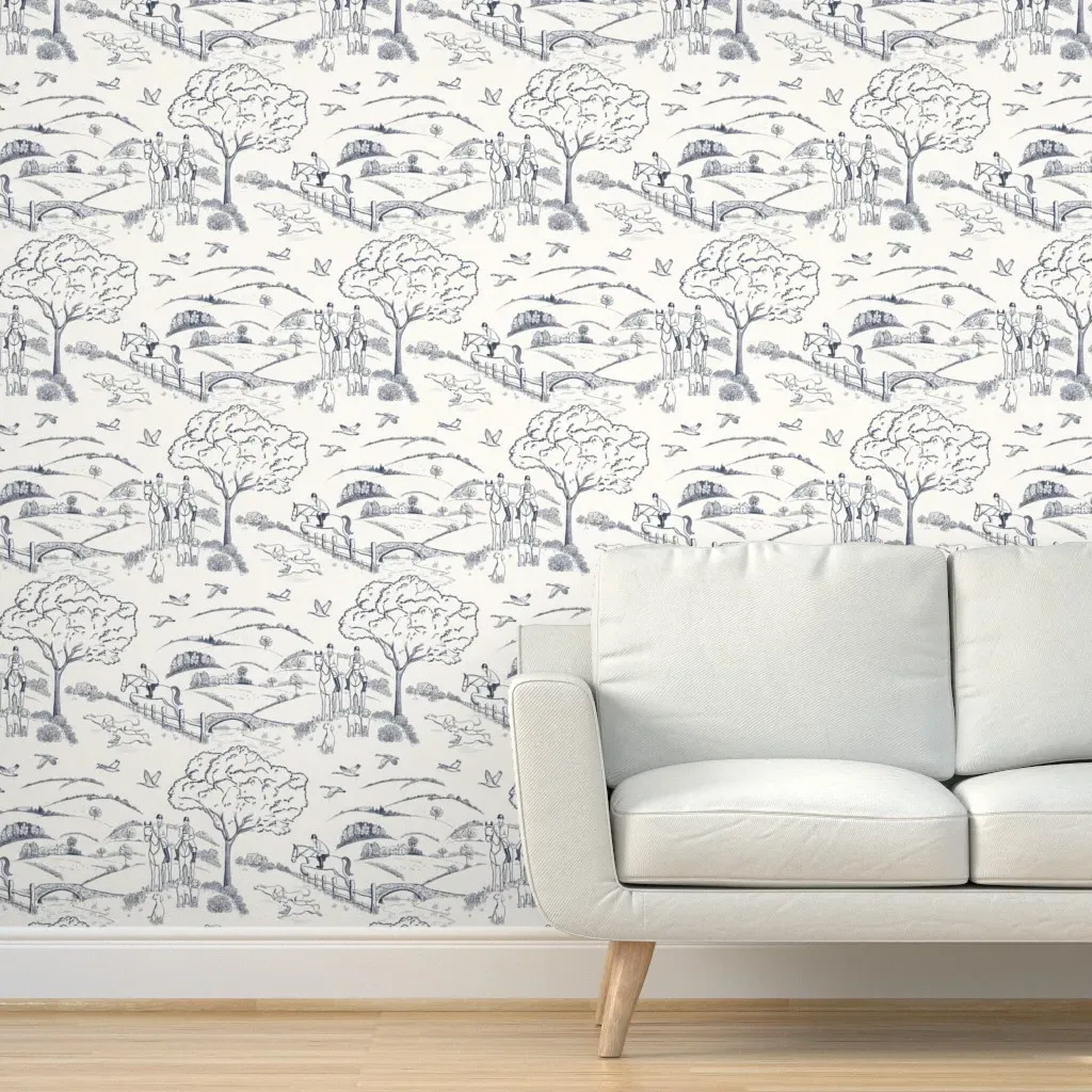 Country Estate Toile Peel and Stick Wallpaper - Navy, Fabric product