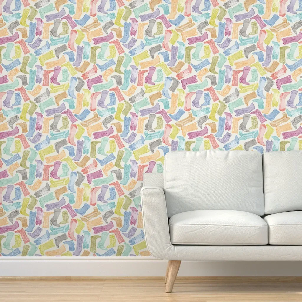 Country Girl Boots Peel and Stick Wallpaper - Off-White product