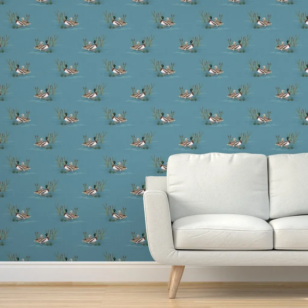 Country Mallard Duck Large Scale Peel and Stick Wallpaper - Teal product