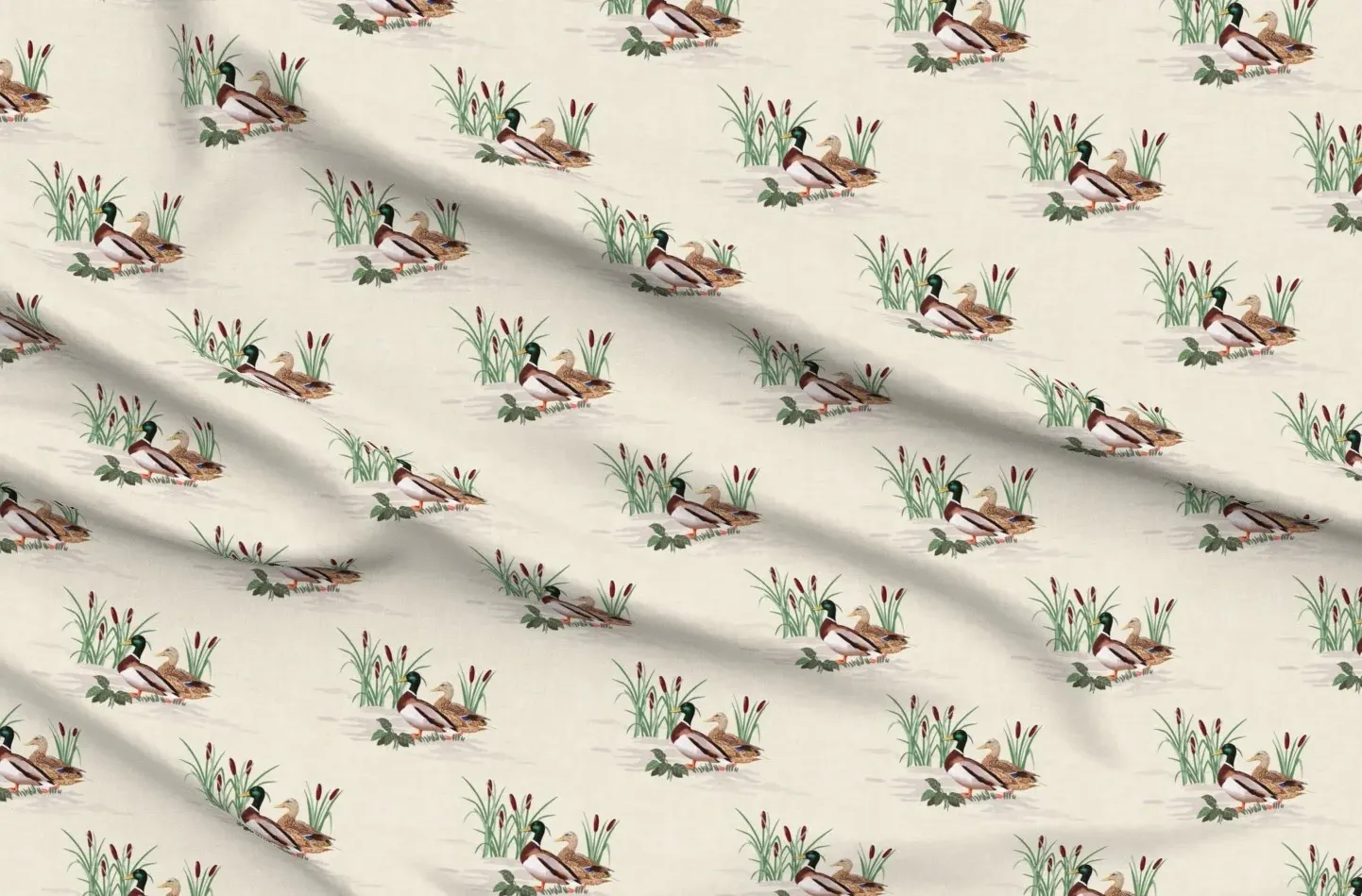 Country Mallard Duck Print Fabric Medium Scale - Beige, Pique product