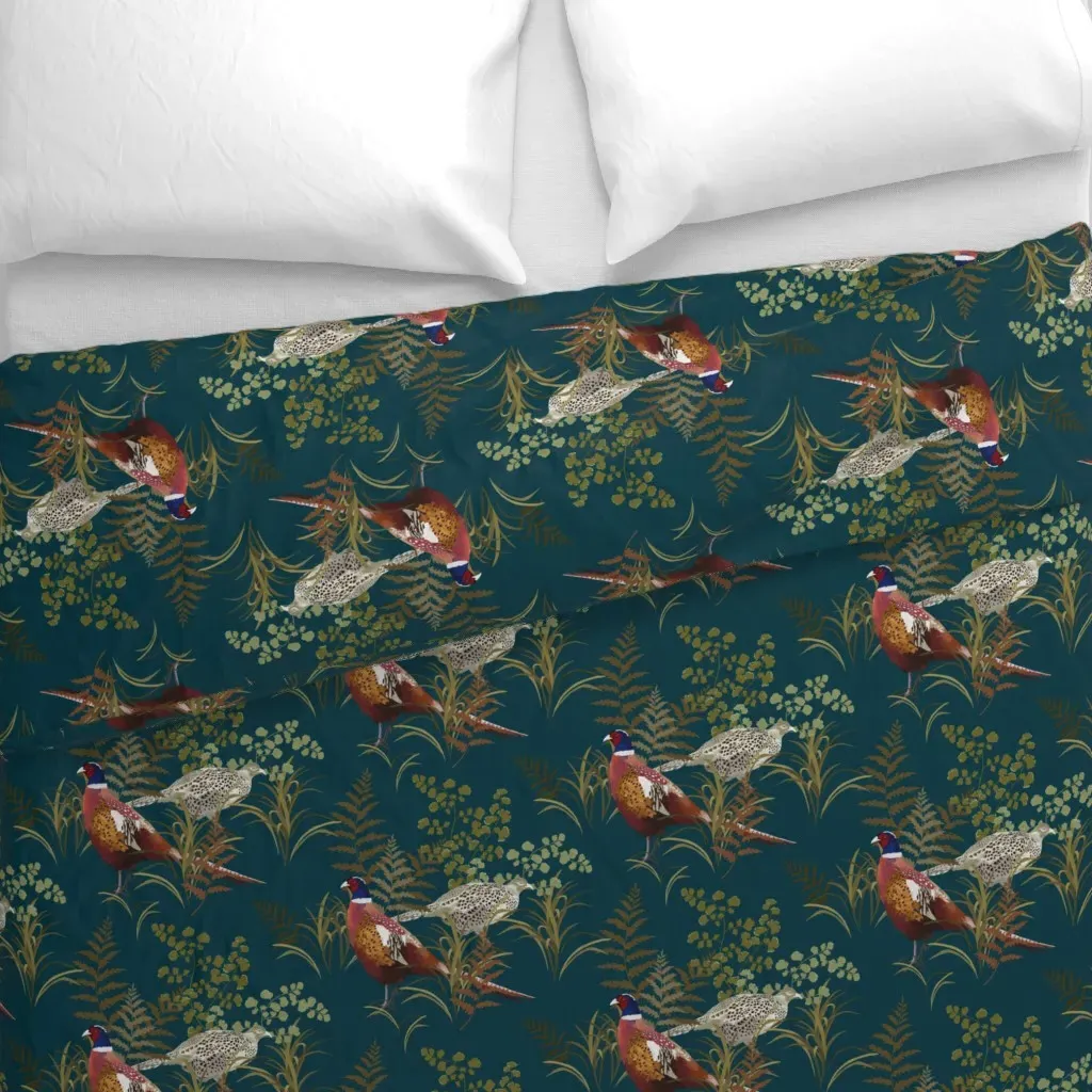 Country Pheasant Large Scale Duvet Cover - Teal alternate view