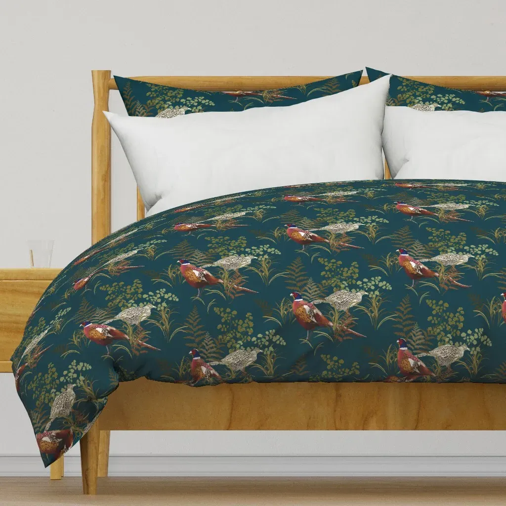 Country Pheasant Large Scale Duvet Cover - Teal product