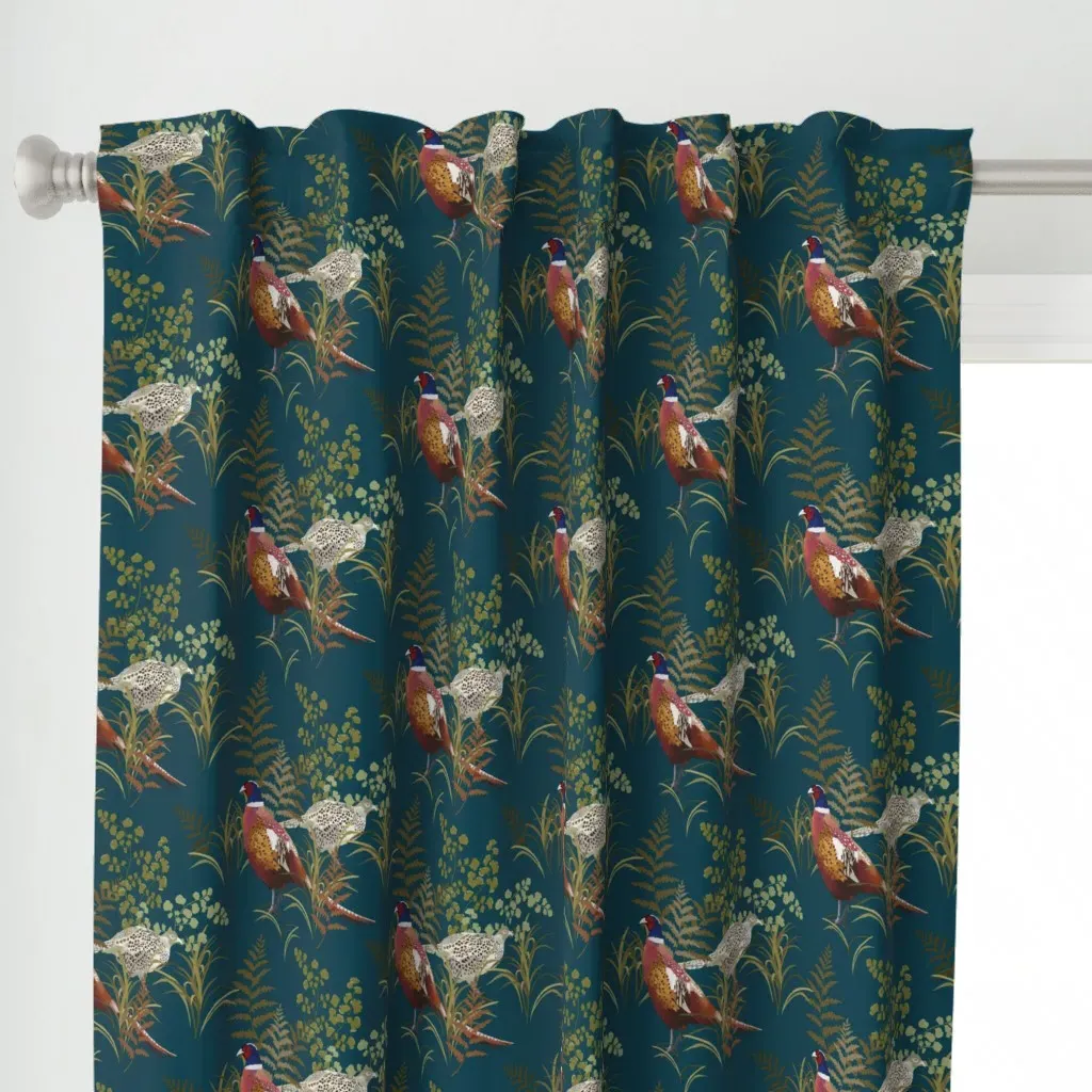 Country Pheasant Medium Curtain Panel - Teal alternate view