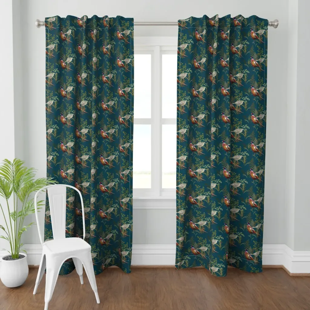 Country Pheasant Medium Curtain Panel - Teal product