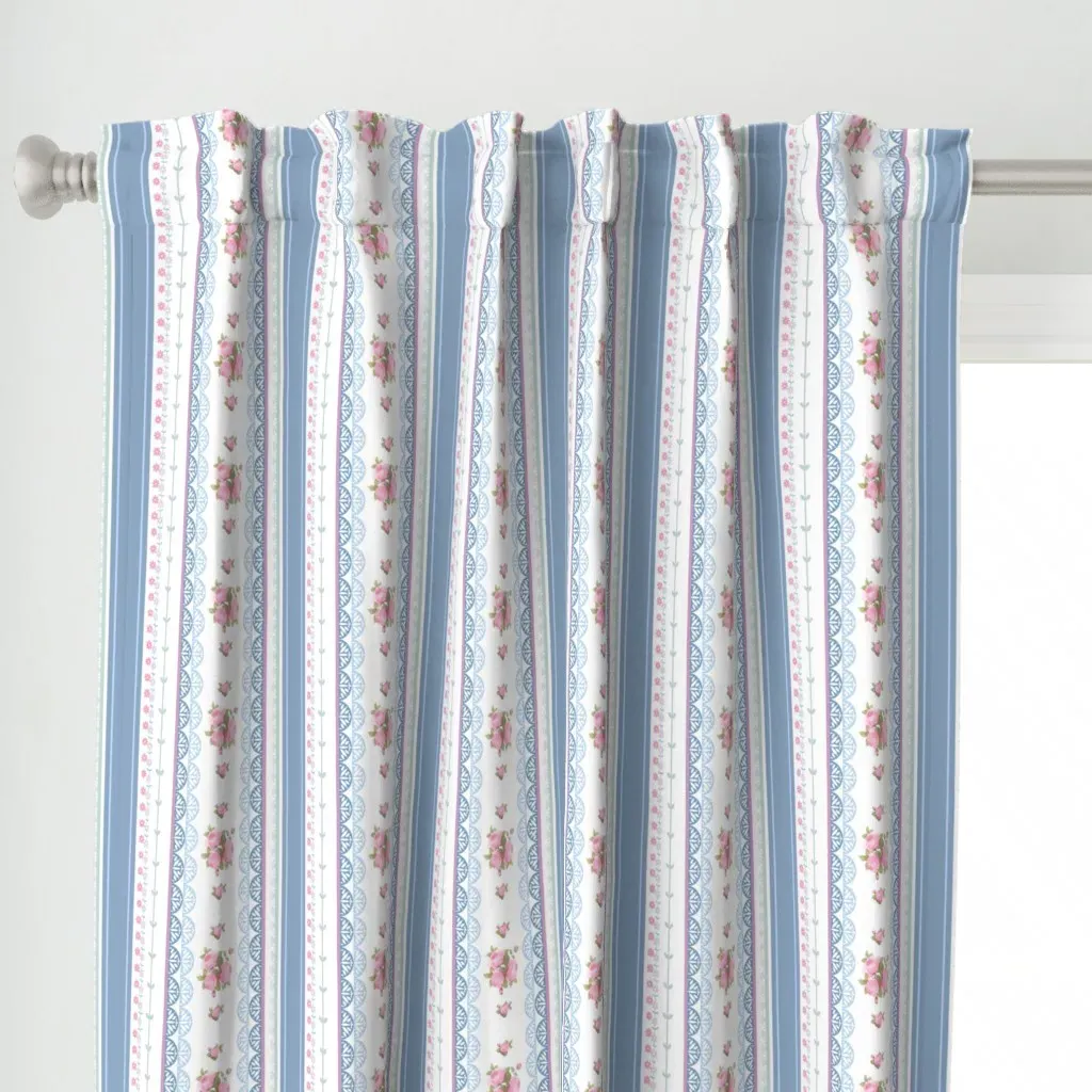 Country Scallop Rose Curtain Panel - Blue alternate view