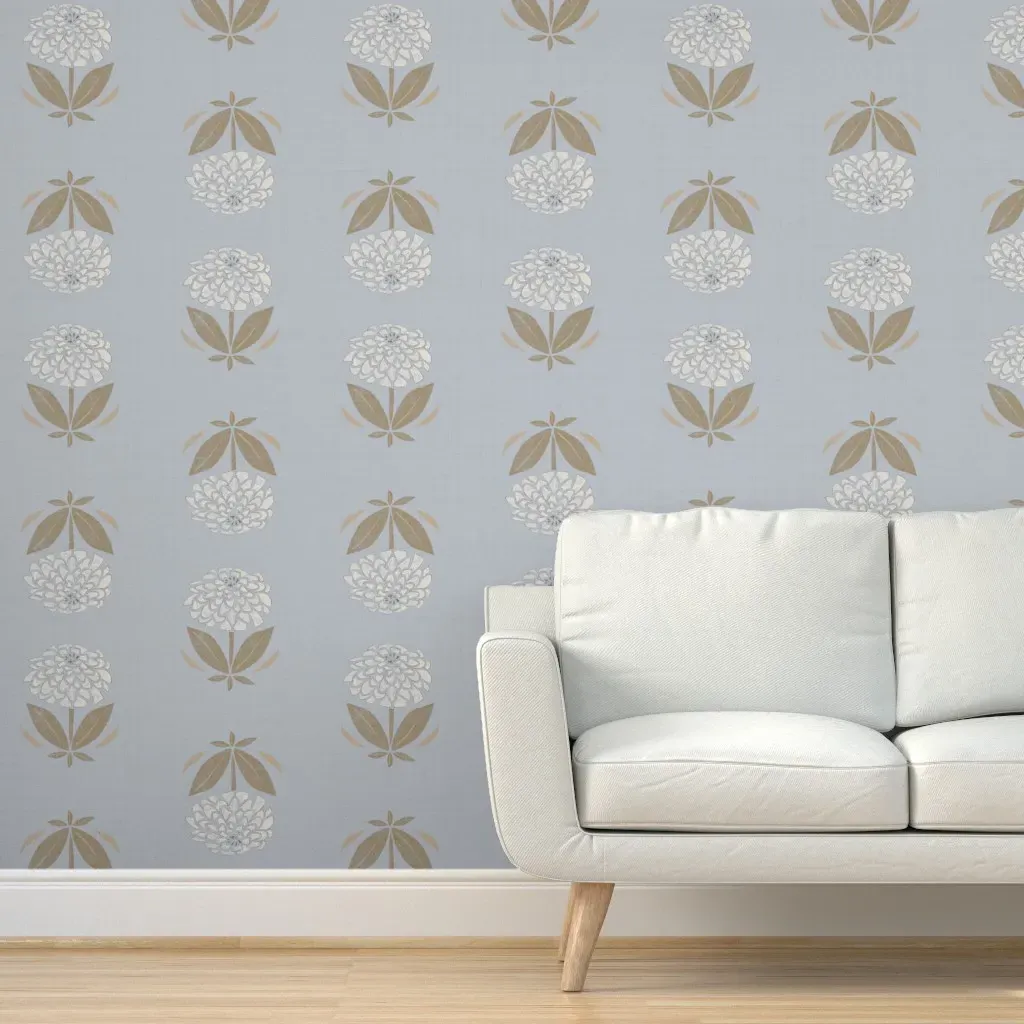 Country Zinnia Floral Block Print Stripe Peel and Stick Wallpaper - Beige product