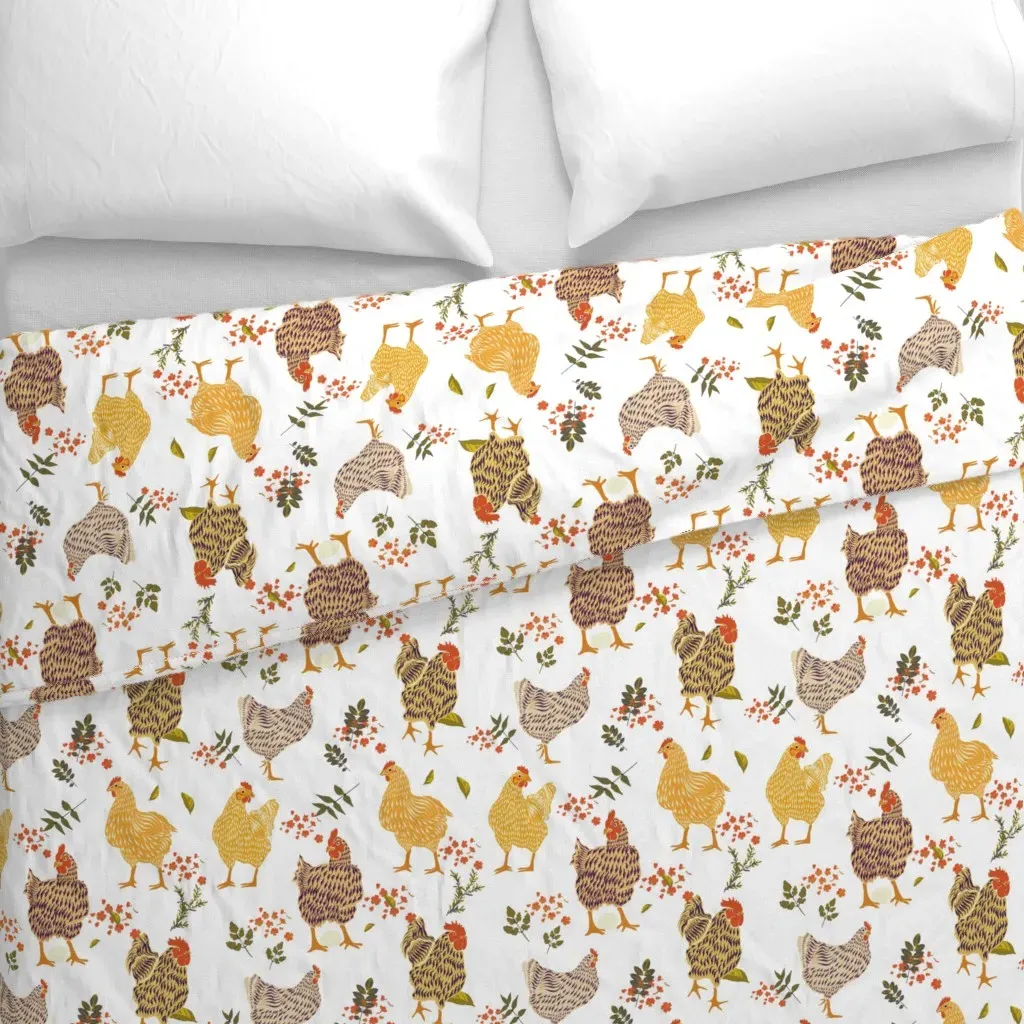 Countryside Farmhouse Chickens Duvet Cover - Yellow alternate view