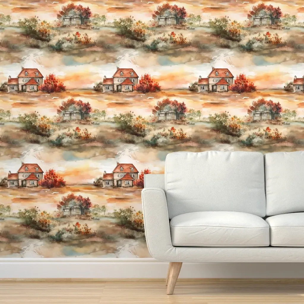 Countryside Little House Peel and Stick Wallpaper - Orange product