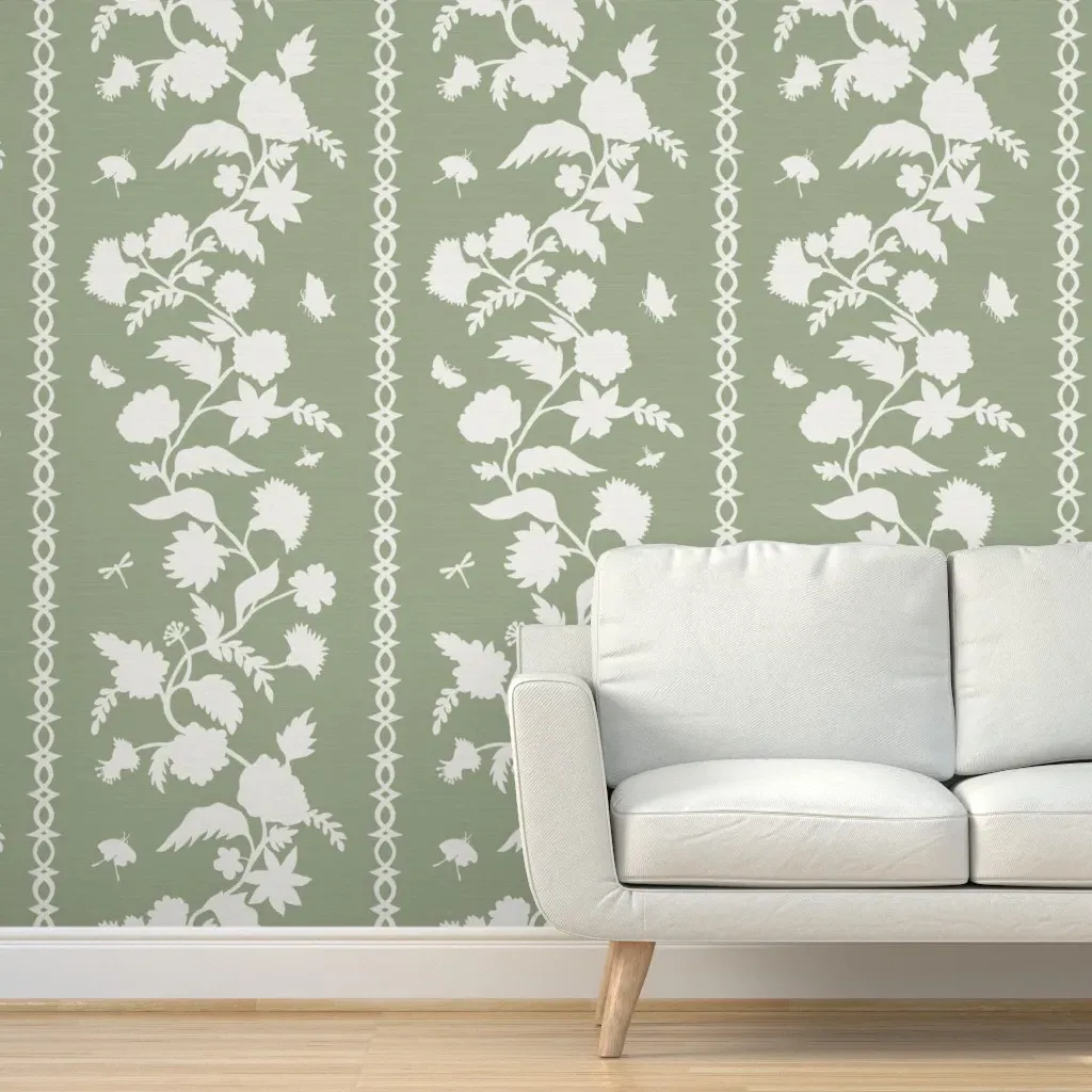 Courtney Block Print Grasscloth Texture Peel and Stick Wallpaper - Cream, Green product