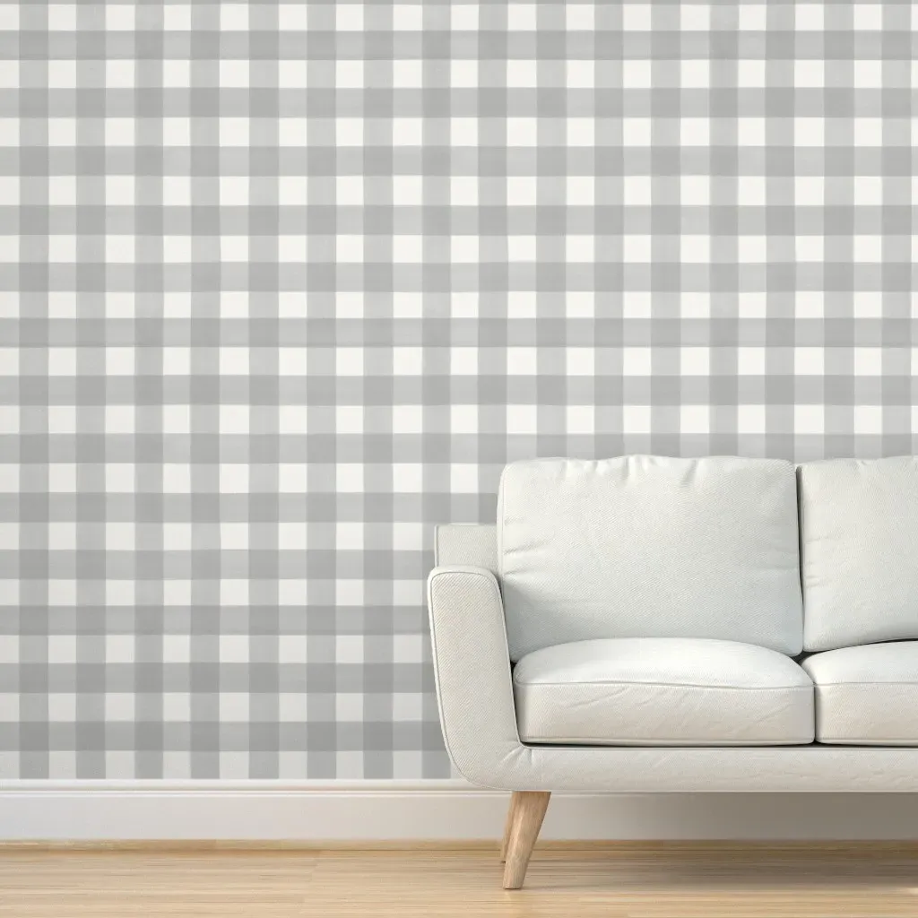 Coventry Gray on Cream Painted Plaid Peel and Stick Wallpaper - Grey product